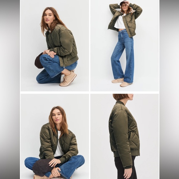 New Look Olive Green Quilted Bomber Jacket with Pockets Size Medium - Picture 3 of 3